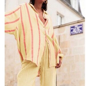 Rouge! Yellow and Pink Striped Button-Down Shirt